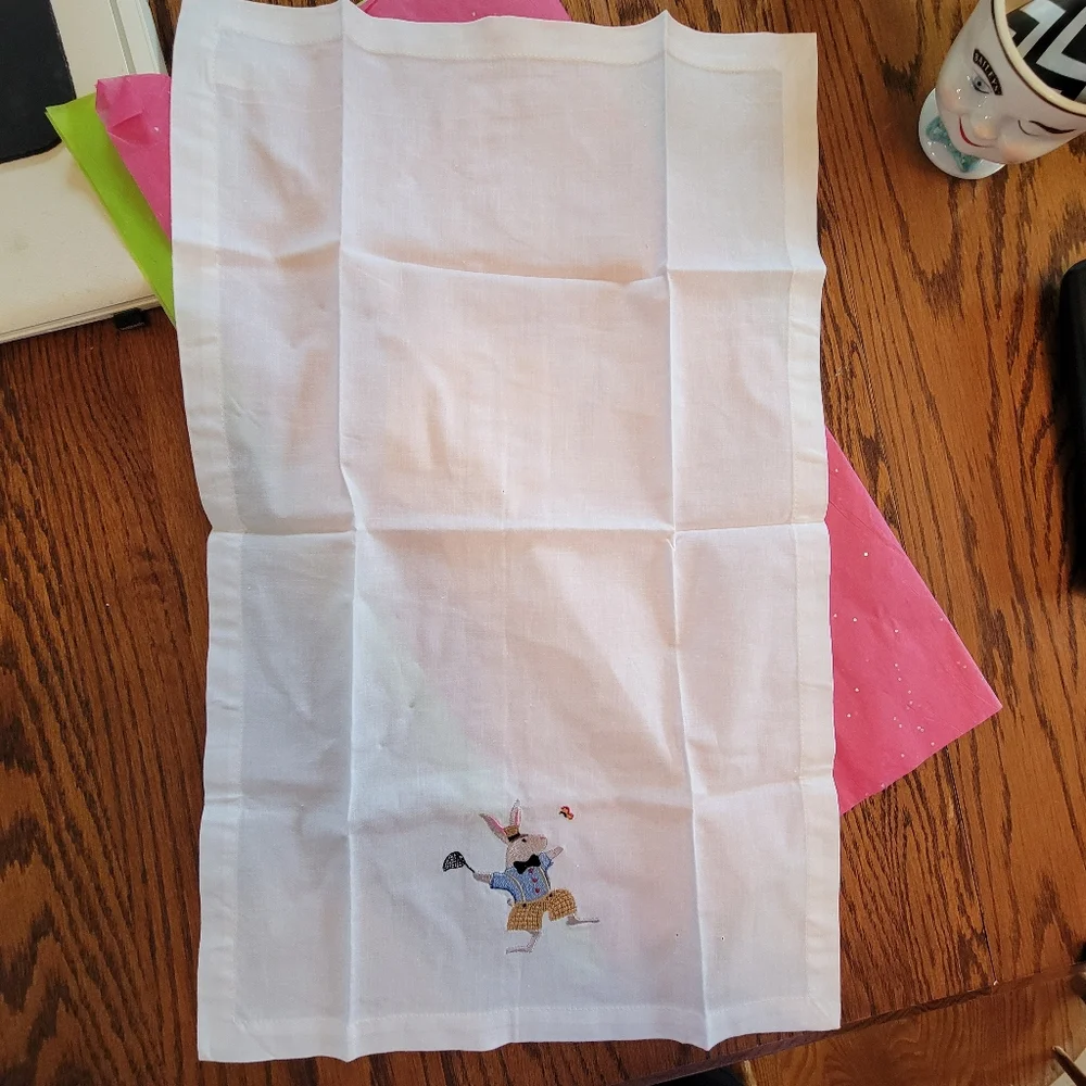 Embroidered Bunny Cotton Tea Towel Butterfly Easter Cute! FINAL PRICE!